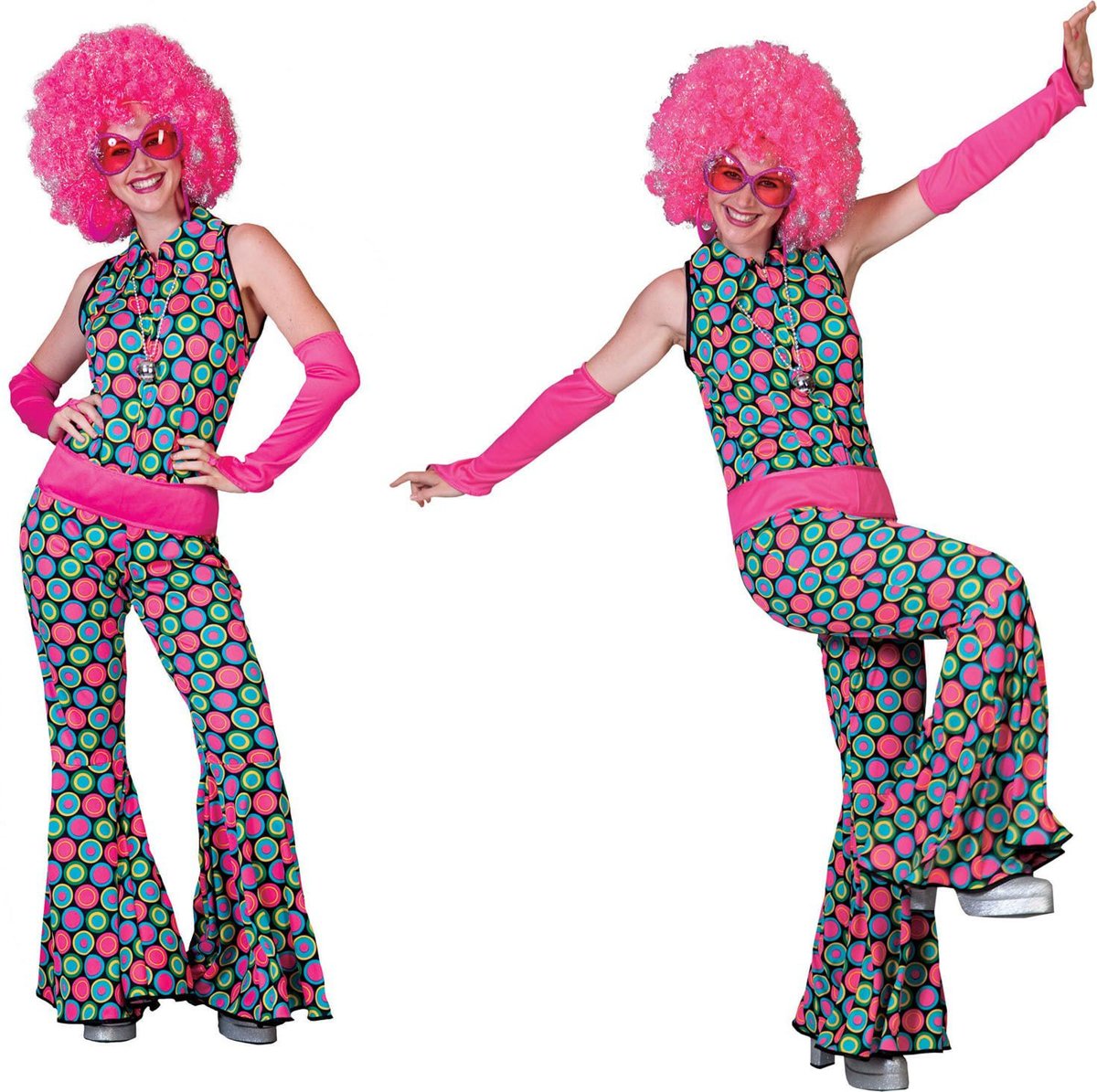 Jaren 80 & 90 Kostuum | Disco Dot Jumpsuit | Vrouw | Maat 36-38 | Carnaval kostuum | Verkleedkleding